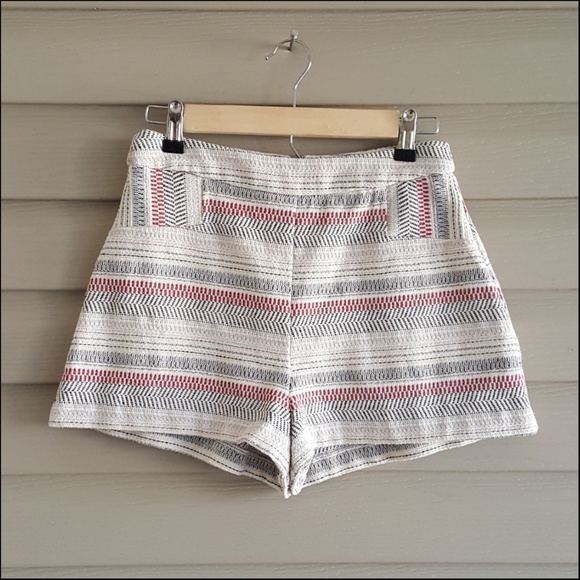 BCBG 2 High Waist Cream Stripe Woven Shorts - Picture 1 of 5